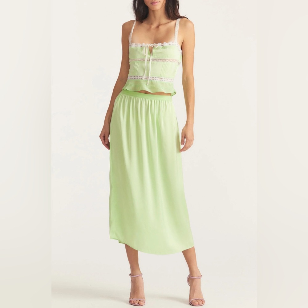 NWT LoveShackFancy Aimee Midi Skirt in Lime Green